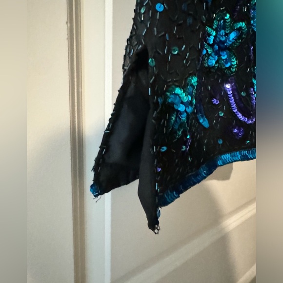 Vintage Laurence Kazar 100% Silk Beaded Sequin Blouse Plus 3X Blue Purple EUC - Picture 5 of 5